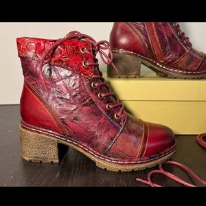 L'Artiste by Spring Step Leather Boots Fallinluv Bordeaux Size EU 36/US 5.5-6